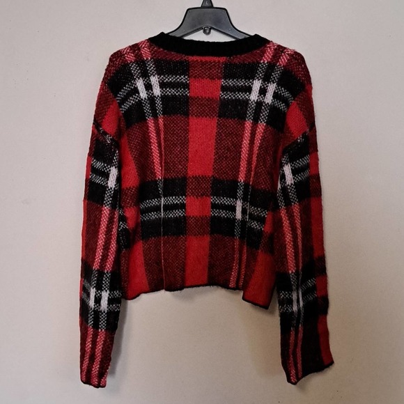 Weatherproof Vintage Plaid Bell-Sleeve Crop Sweater in Red Medium - Picture 8 of 8